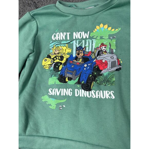Nickelodeon Paw Patrol Boys 6 Green Sweatshirt Saving Dinosaurs Pullover - Picture 2 of 5